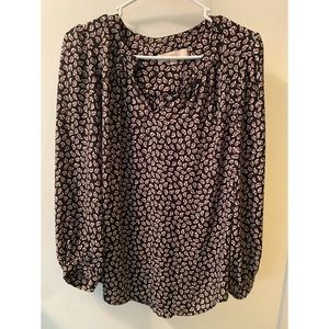 LOFT Black and Pink Patterned Blouse